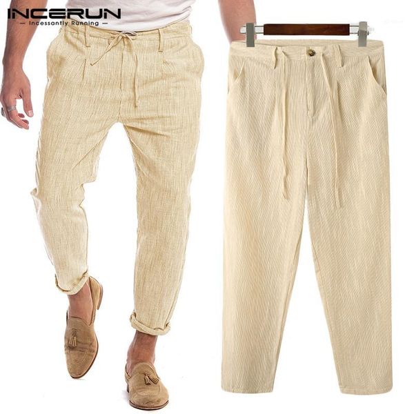 

man breathable trousers hombre incerun vintage cotton pants mens solid color trousers retro drawstring pockets pantalones s-5xl1, Black