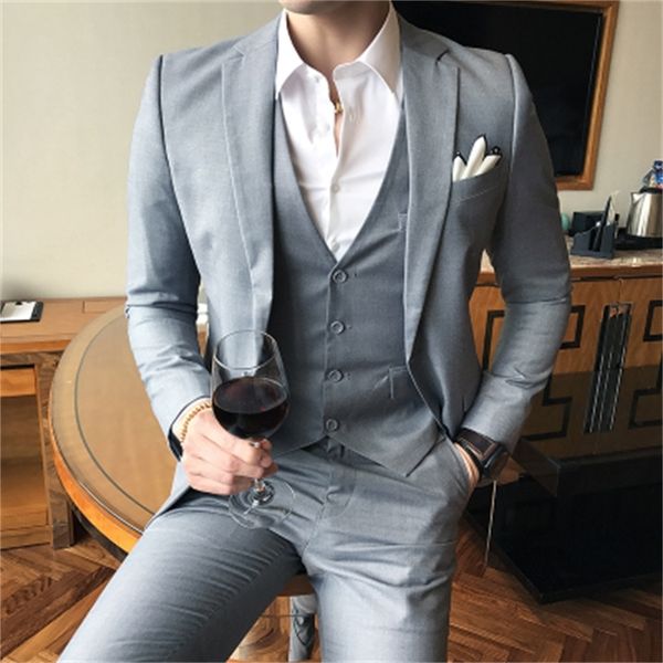 

pants + vests) men's british fashion business professional small suit young slim korean man groom wedding dress, White;black