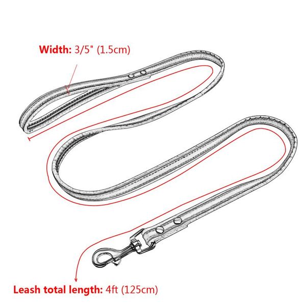 

4ft leather dog leash reflective pet dog puppy walking running lead leashes for small med sqcsdn