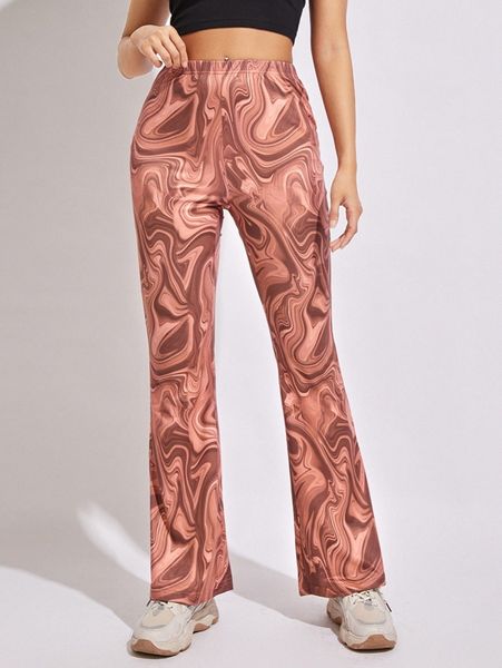 

petite marled print flare leg pants d5qk#, Black;white