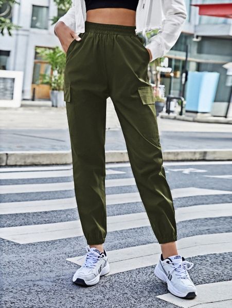 

elastic waist slant pocket cargo pants r9ud#, Black;white