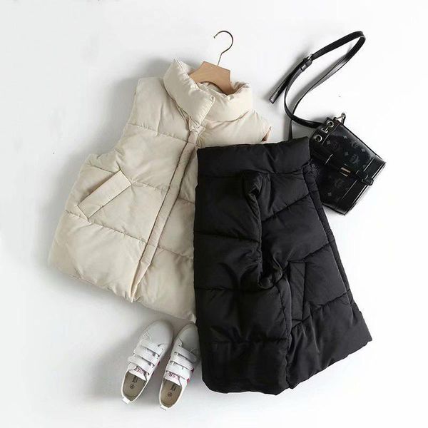 

womens winter solid color stand collar vest carried streetwear mouwlless down warm jacket vest female vests, Black;white