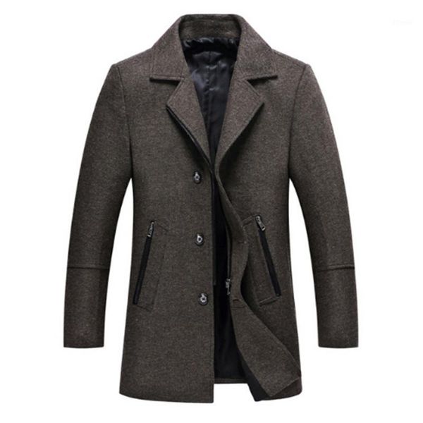 

men's wool & blends 2021 winter grade fashion brand-clothing mens coat long pea business casual blends1, Black