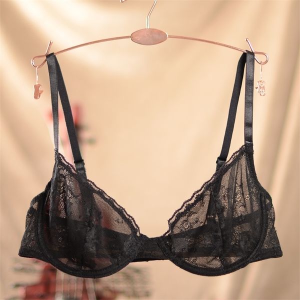 

lace fashion ultra-thin breathable underwear women's thin transparent gauze lace plus size bra 201202, Red;black