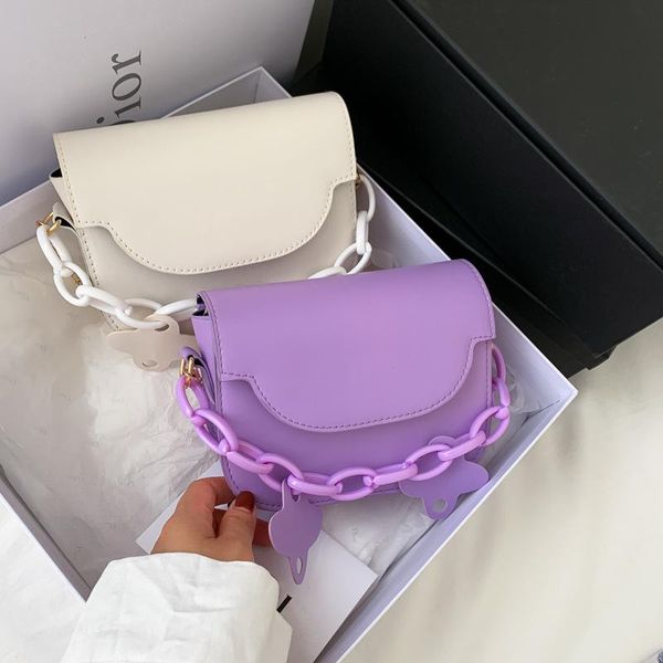 

2020 new fashion summer acrylic chain strap shoulder bags women casual solid color pu leather cross body flap bag women handbags