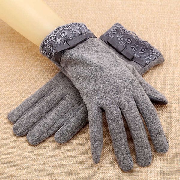 

women' spring, autumn and winter thin lovely korean anti slip plush thickened warm driving touch screen woolen gloves female winter, Blue;gray