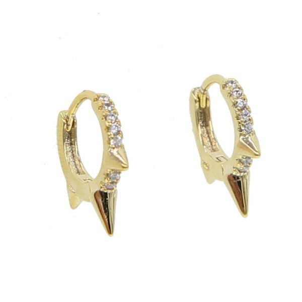 

charm 2021 three mini spike punk style women earring round cz hoop minimal delicate design gold filled wholesale jewelry, Golden