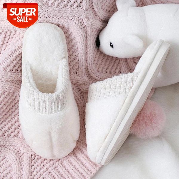

2020 winter ladies slides comfortable warm slippers cat paw cute indoor bedroom floor slippers non-slip women furry #nm9l, Black