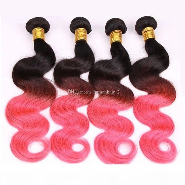 

new arrive three tone 1b 4 pink ombre body wave hair brazilian body wave ombre brown pink human hair weft 3pcs lot, Black;brown