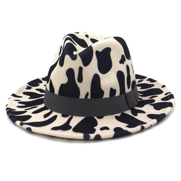 

женские шляпы зимний осенний узор корова пятнистый с лентой лентой пояс fedora hats wooked джазовые колпачки милые широкие красновые женщины, Blue;gray