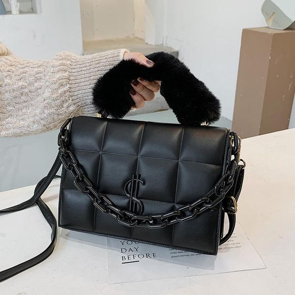 

fashion letter designer fur handbags for women 2020 luxury chains shoulder bag autumn small ladies travel tote bags