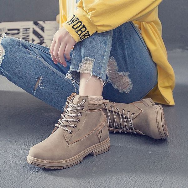 

sneakers women snow boots new autumn winter ankle boots women shoes solid lace-up ladies shoes booties y200915, Black