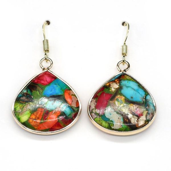 

stud natural stone flat water drop emperor earrings colorful temperament fashion for women jewelry gifts size 20x25mm, Golden;silver