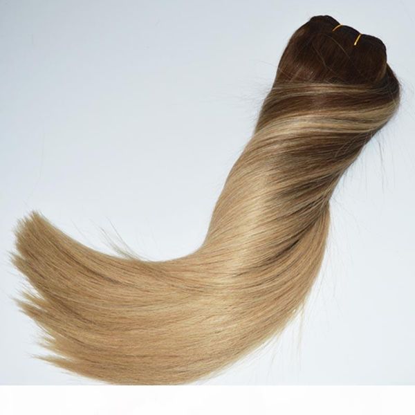

ombre human hair clip in remi hair extensions color medium brown to ash blonde #4 fading to #18 silky straight 14"-24" 120g, Black