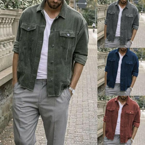

2020 men slim fit turn-down collar winter coat outwear male long sleeve single breasted punk corduroy jacket plus size, Black;brown
