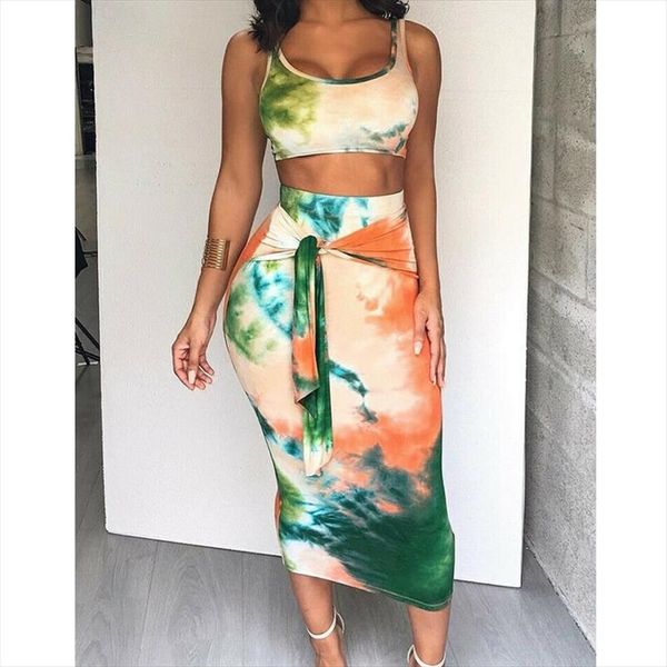 

womens bodycon vogue graffiti 2pcs new lady summer tank long skirts fashion blooming effectparty cocktail club skirt sets, Gray