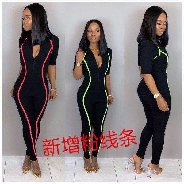 

y5091 women's fashionable v-neck jumpsuit, Black;gray