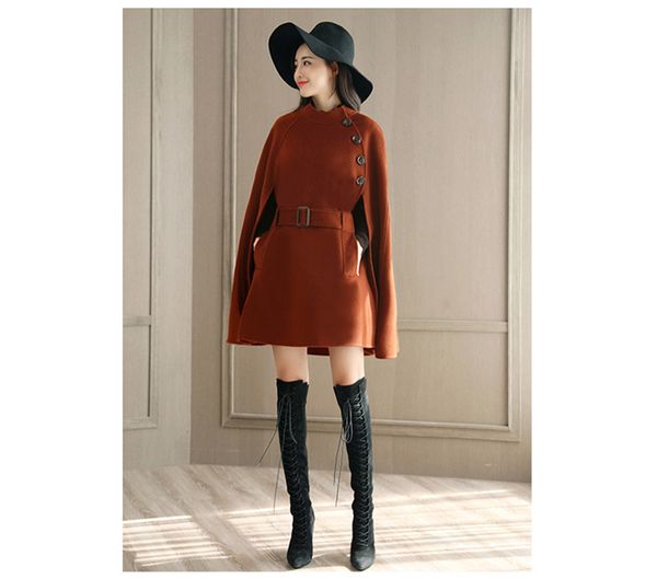 

2021 new for woman spring fashion thin sash wool loose coat black ponchos 9ejv