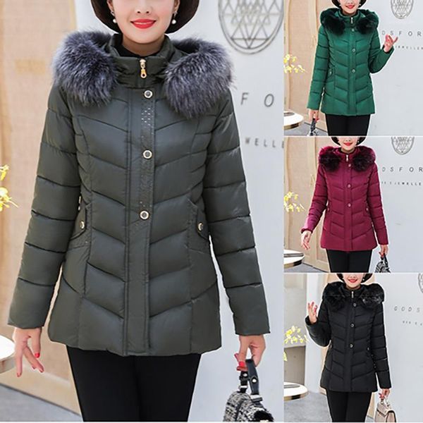 

womail winter coat women elegant 2020 casual fur collar zipper overcoat hoodie warm solid lady long sleeve pocket outwear xl-5xl1, Black;brown