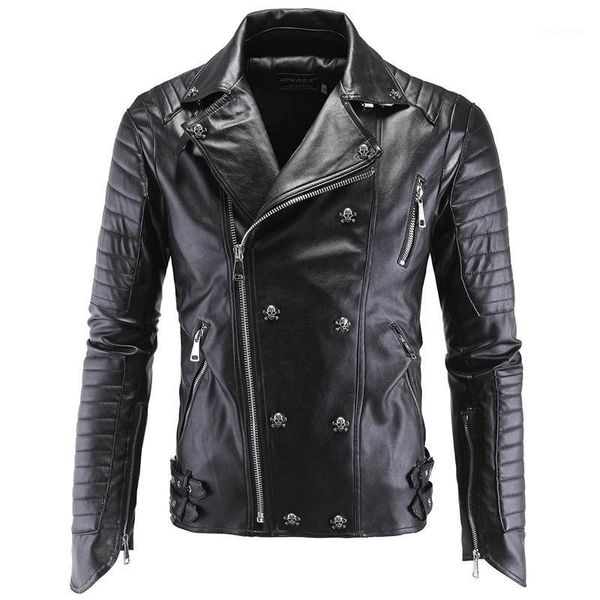 

2020 automotive mens leather jacket coat skulls sequined personality 5xl winter mans leather suede coats pu streetwear a8661, Black