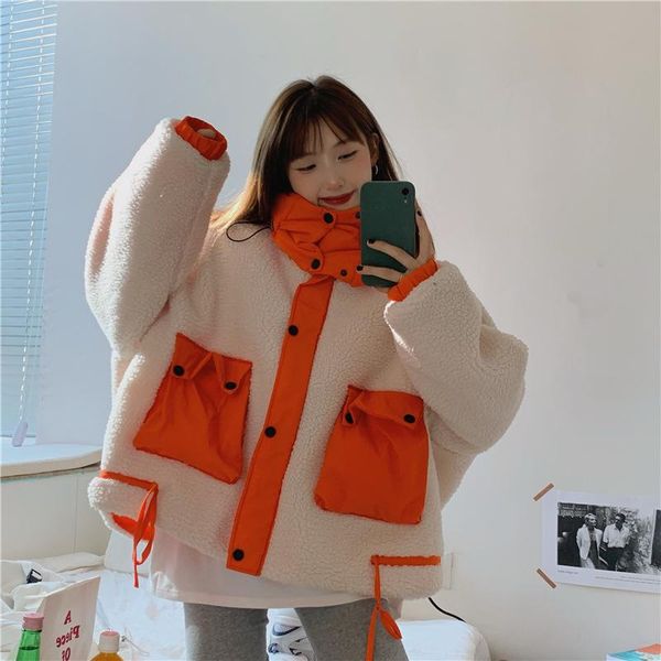 

winter jacket women 2021 new hooded single breasted teddy jacket warm thick fashion loose plush ladies coat faux lamb fur coat, Black