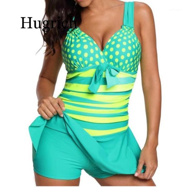 

2020 women swim dress neon striped cute polka dot print one pieces v-neck swimming suits plus size xl to 5xl bathing suits1, White;black