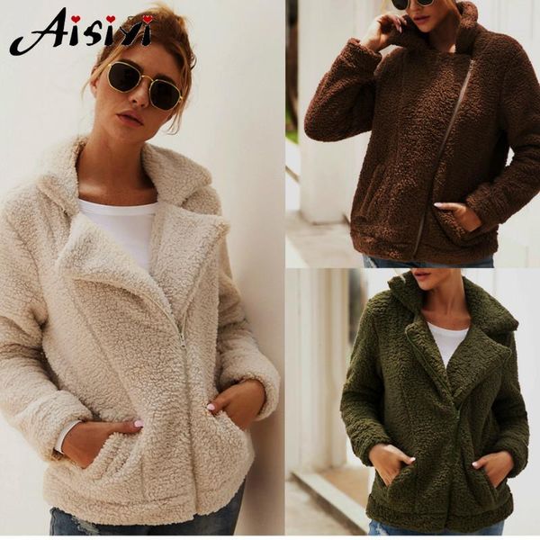 

2020 fur jacket with cable zipper flip-collar pocket plus size coat woolen coat wool women, Black