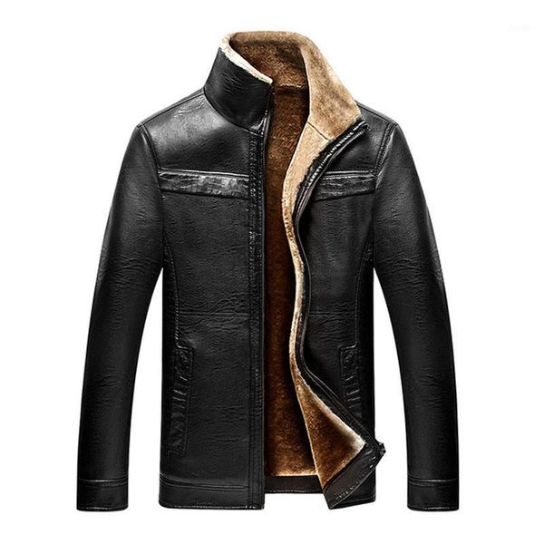 

2019 men winter thick plus velvet pu leather jackets coats hombre male casual fashion slim fit large size zip jackets men1, Black