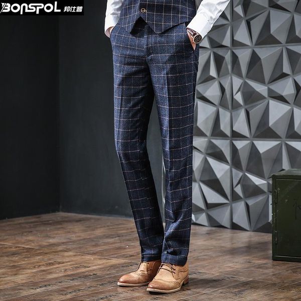 

men's suits & blazers brands bonspol men plaid pants straight canister no-iron leisure suit winter mens italian designer trousers, White;black