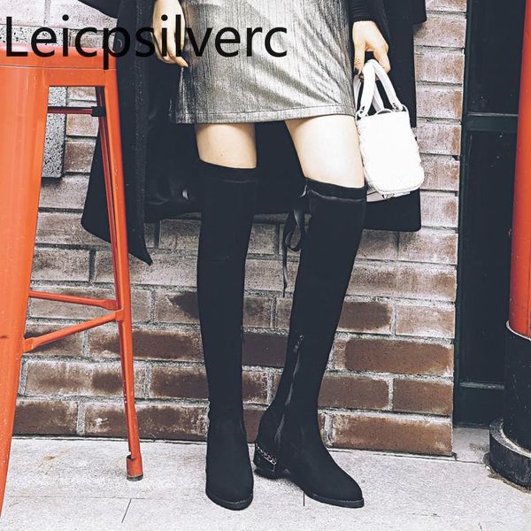 

boots women's autumn and winter the fashion pointed zipper thick heel mid over knee plus size 32-48, Black