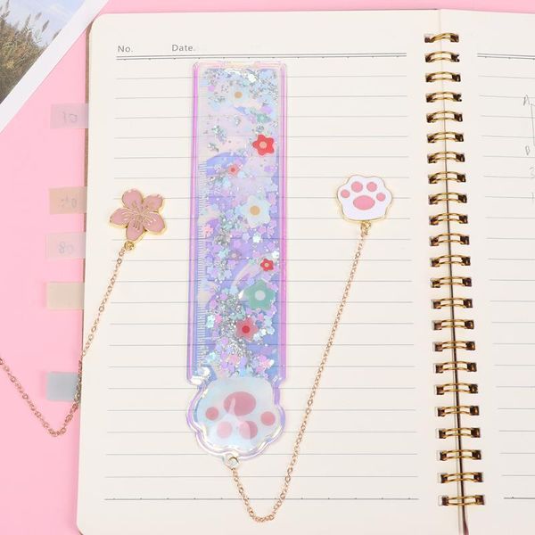 

1pc creative oil flow sand bookmark rulers cute cartoon pendant pvc drawing measuring ruler stationery school office supply1