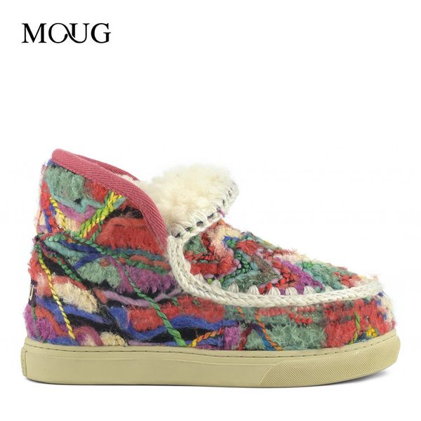 

moug winter shoes women snow boots original eskimo sneaker wool ethnic handmade sheepskin platform ladies ankle boot 1026, Black