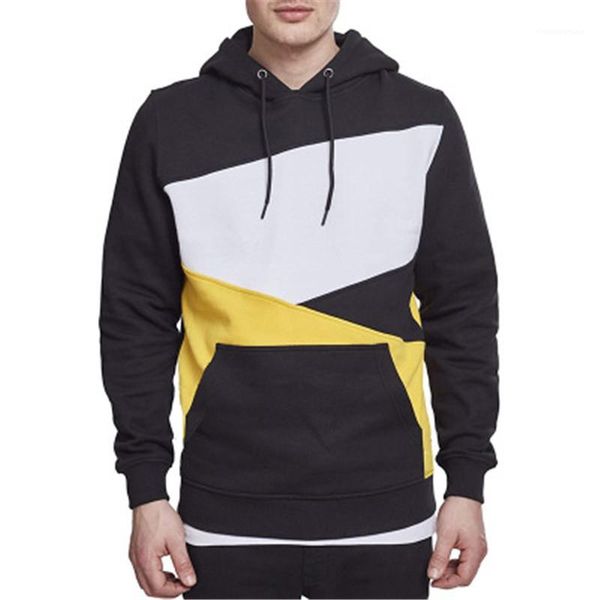 

patchwork hooded sweater fashion trend belt long sleeve pullover hoodies designer male with pockets loose casual sweatshirts man tricolor, Black