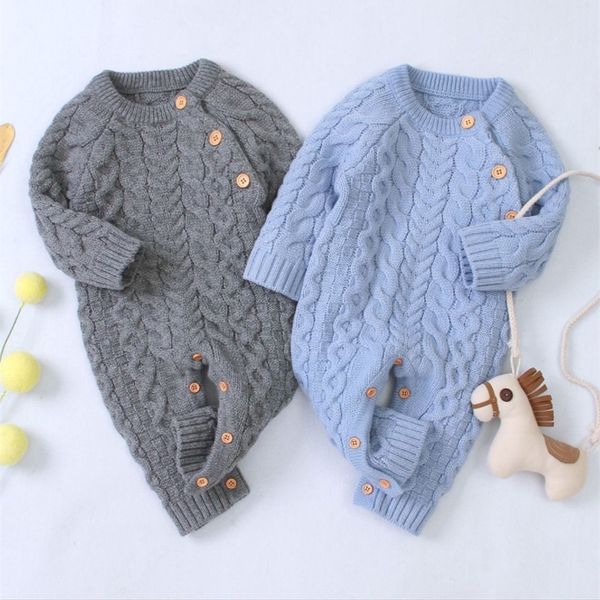 

knitted baby clothes long sleeve newborn baby romper winter spring baby girl romper infant jumpsuit boy romper toddler sweater 201127, Blue