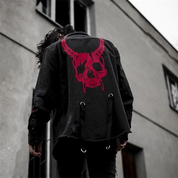 

denim jacket vintage men coats fashion hip hop streetwear beggar hole denim men's spring autumn new pattern printing 201114, Black;brown