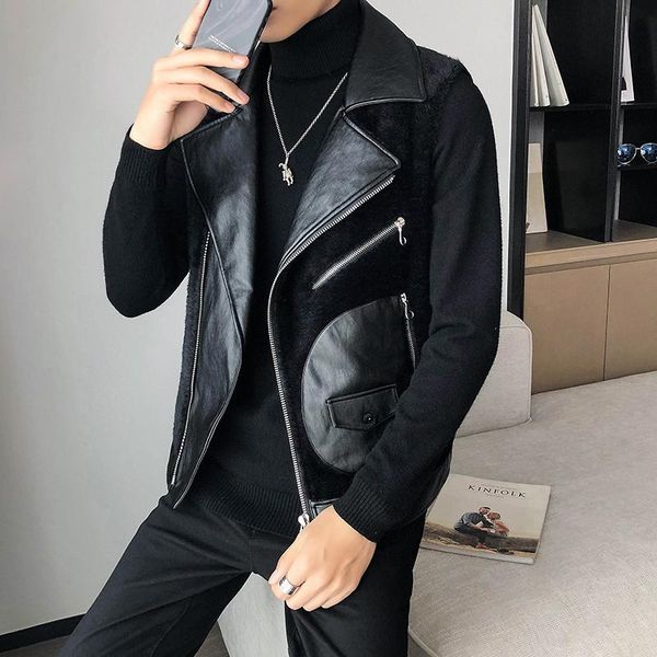 

autumn winter mink cashmere vest men casual slim warm sleeveless jacket coat youth clothes mens vest zipper pockets m-3xl, Black;white