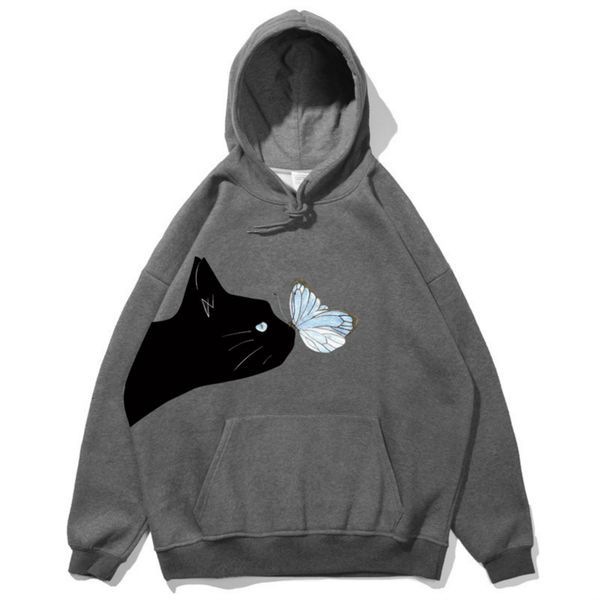 

2021 new hoodies vintage funny animal printed women of the cat men butterfly street male 8hq2, Black