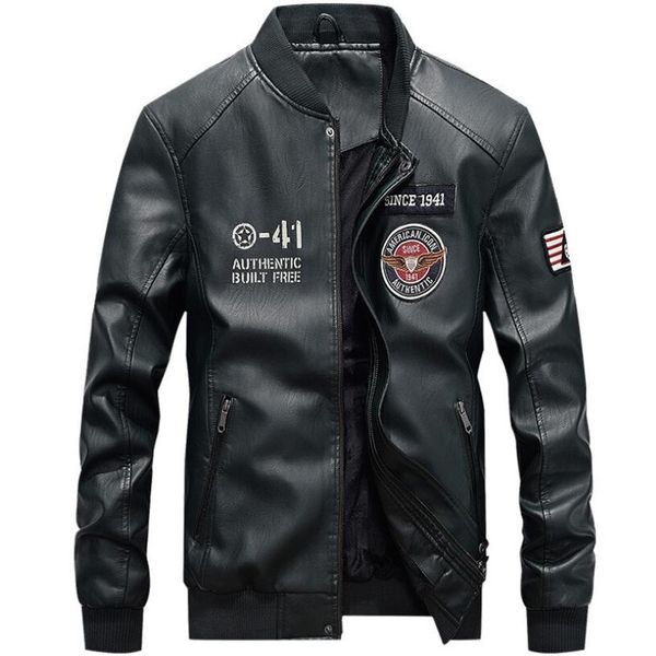 

jacket men leather jacket men casual fleece thicken faux leather coats college basebal moto biker bomber jackets 201120, Black;brown