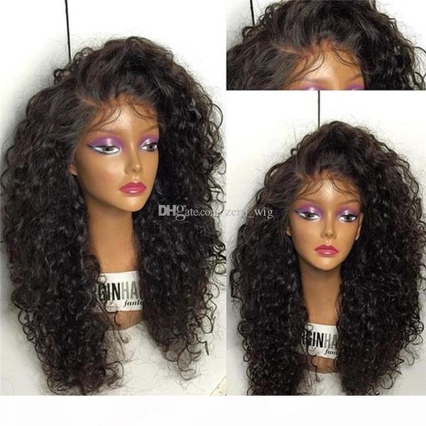 

8a grade lace front wigs full lace wigs 180% density curly brazilian virgin human hair wigs with baby hair around, Black;brown