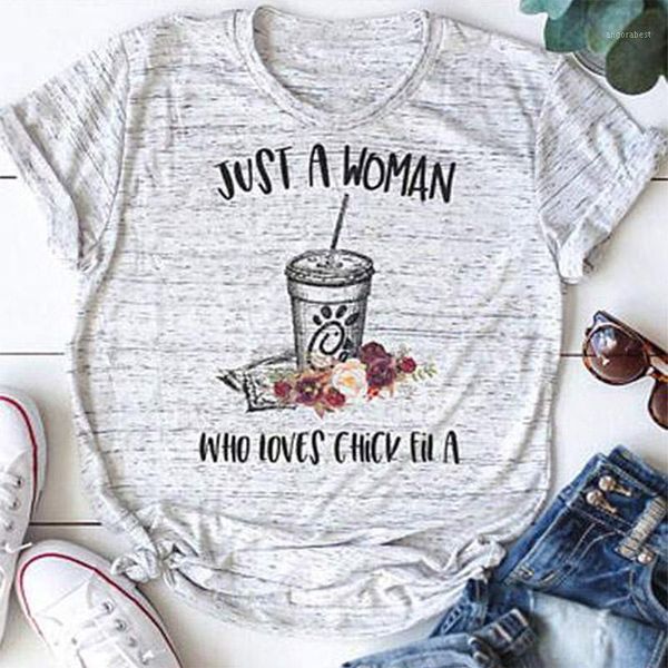 

new women t-shirt just a women who loves chick fil a t-shirt coke and floral print light grey o-neck t shirt ladies tee1, White