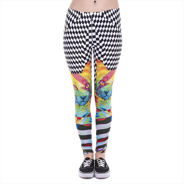 

fashion women leggings colorful hypnotic cat printed leggins fitness legging high waist woman pants, Black