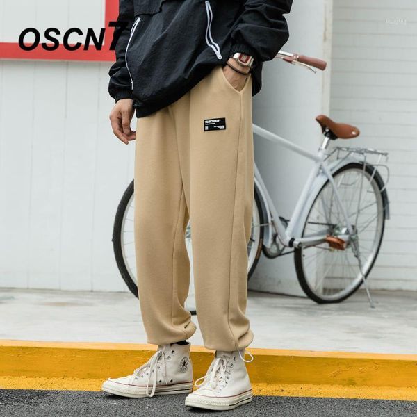

oscn7 loose leisure sweatpants men 2020 fashion streetwear contrast color high street stripe mens pants trousers e0011, Black
