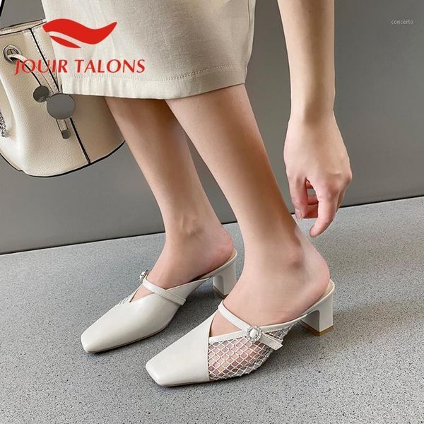 

jouir talons 2020 new arrivals genuine leather women mules sandals square heels square toe crystal pumps summer women shoes1, Black