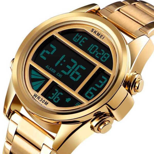 

men's chrono skmei watch golden digital stainless steel waterproof lunimous luxury brand fashion sport clock male watches, Slivery;brown