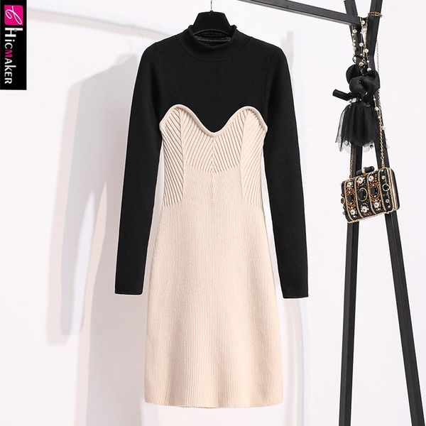

casual dresses women round neck long sleeve bodycon sweater dress, Black;gray