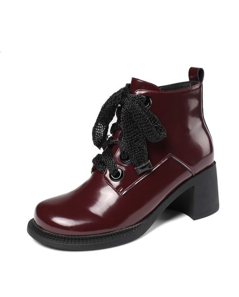 

new arrival 2021 feminine fashion genuine high heels toe lace up to boots erhs, Black