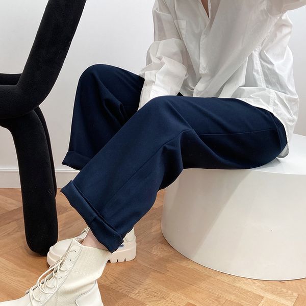 

2021 new autumn high waist straight pant with pocket vintage loose wide leg pants women casual long trousers 5r3b, Black;white