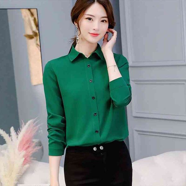 

green blouse women chiffon office career shirts fashion casual long sleeve blouses femme blusa ns4318, White