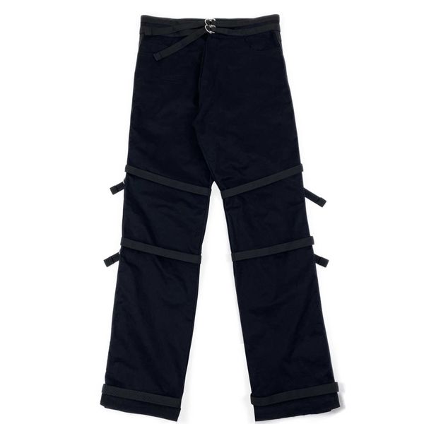 

men's raf 03aw artistic ribbon drawstring strapping straight slim fitting water washing tooling casual pants rare, Black