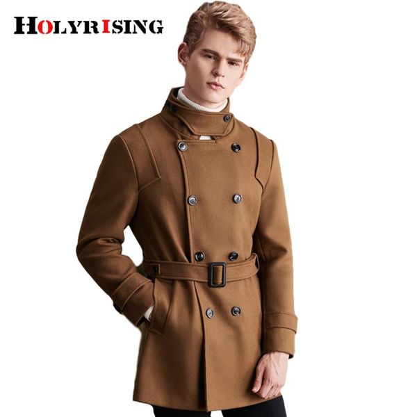

luxurious winter male wool jacket stand collar manteau homme woolen blend overcoat double button coats men with belt 6xl 19412, Black